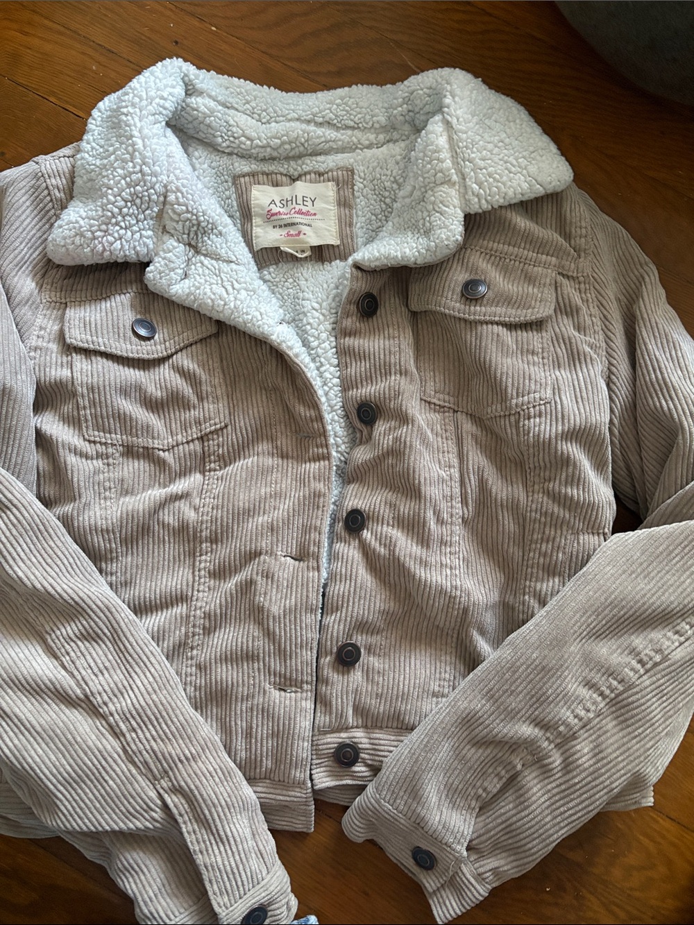 Ashley By 26 International Beige Corduroy Sherpa-Lined Jacket